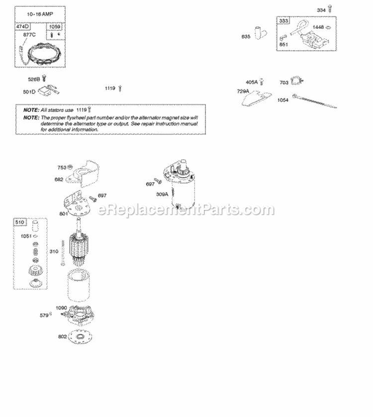 Alternator Electric Starter Ignition Diagram and Parts List for 44Q977-0110-G1  Briggs and Stratton Engine